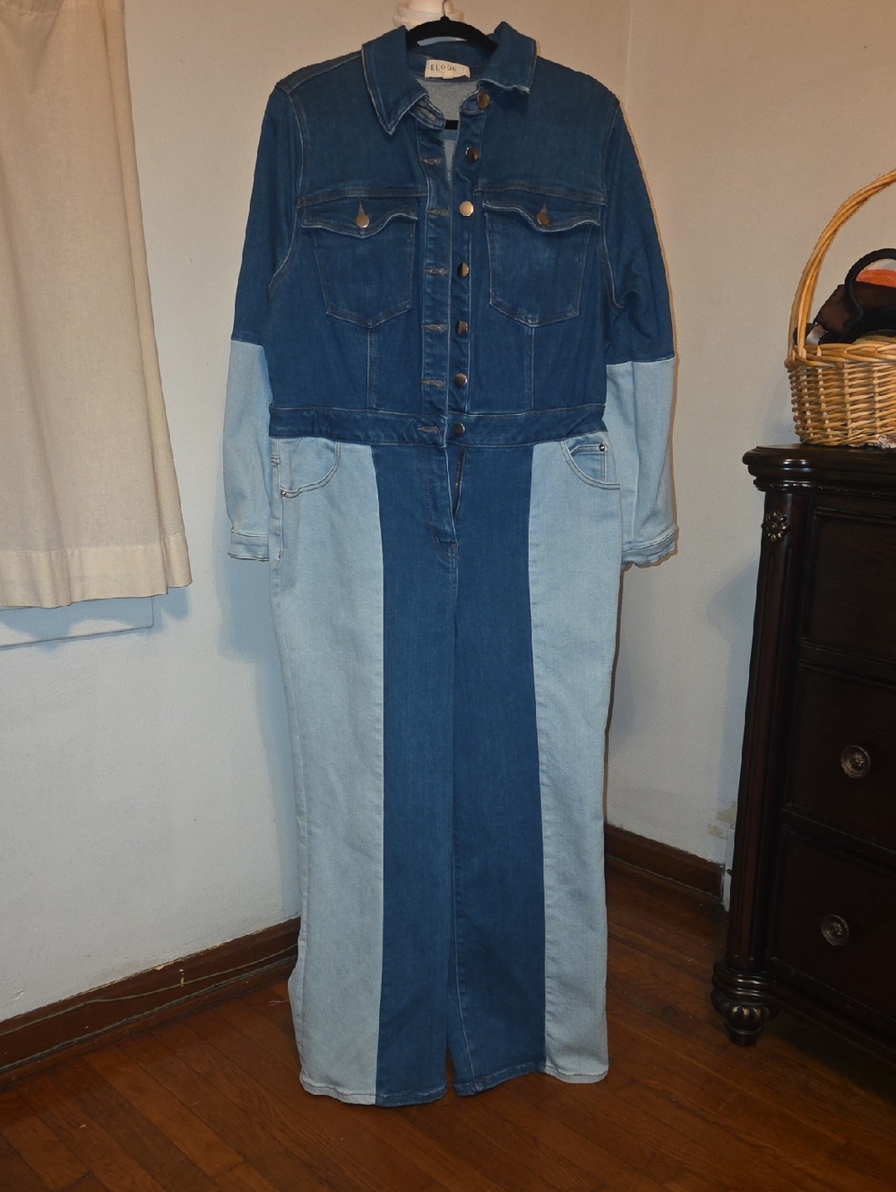 Eloquii Two-Tone Blue Denim Jumpsuit